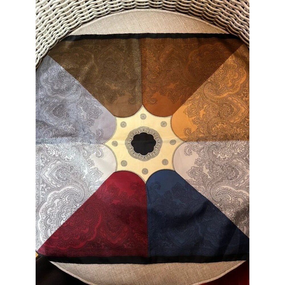 Vintage Italian eclectic boho 100% silk pocket square scarf